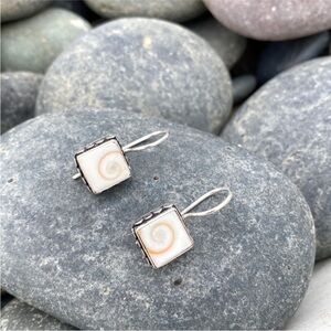 Sundance Sterling Silver SHIVA EYE Earrings shell metallic square swirl gemstone
